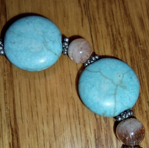 Turquoise and rose quartz magnetic bracelet - Picture 2 of 16